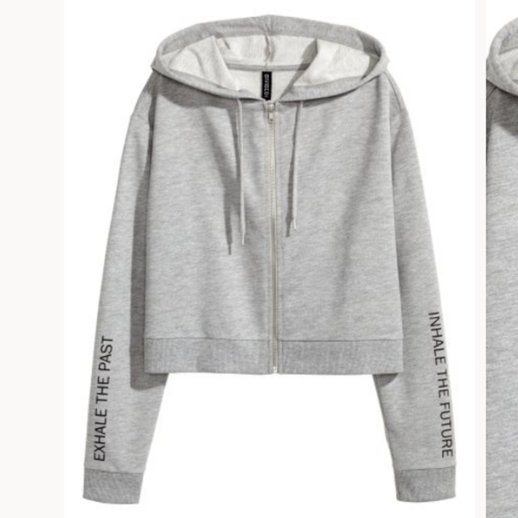 Divided H&M "Exhale the past Inhale the future"Grey Yoga Hooded Crop Sweatshirt - Picture 8 of 8